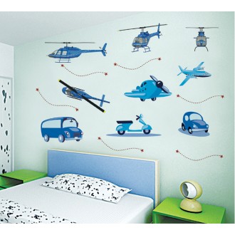 Helicopters, Bus and Car Wall Sticker